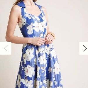 Anthropologie Blue Floral Midi Dress